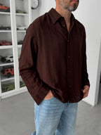 Coffee Vertical Striped Shirt JJ-134