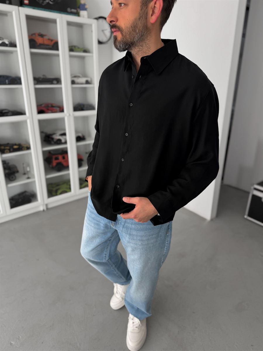 Black Tencel Oversize Shirt JJ-102
