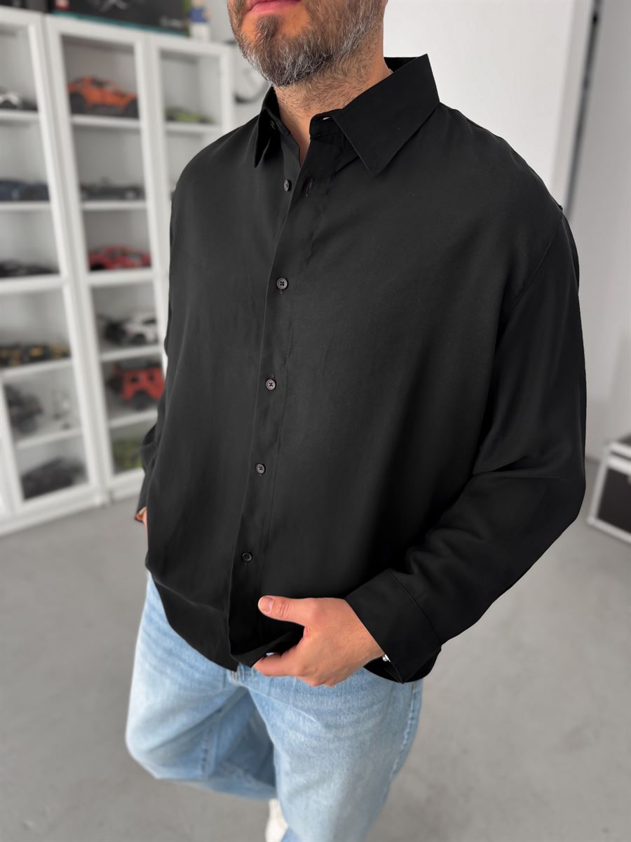 Black Tencel Oversize Shirt JJ-102