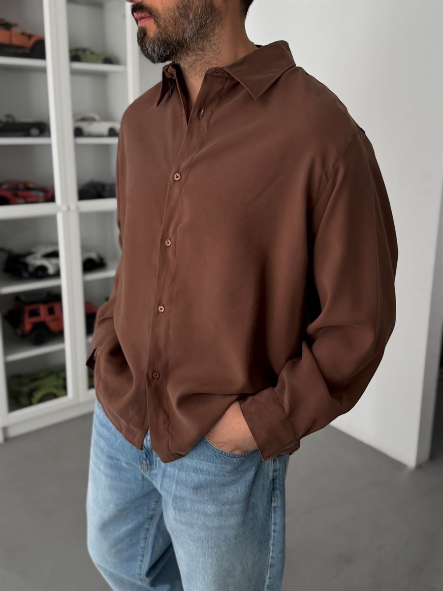 Coffee Tencel Oversize Shirt JJ-102