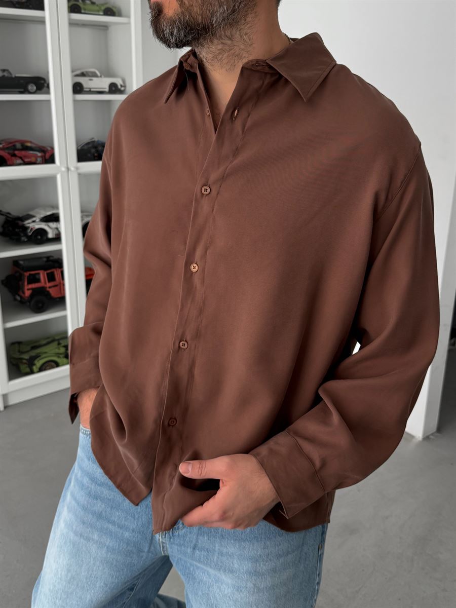 Coffee Tencel Oversize Shirt JJ-102