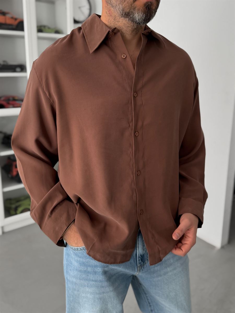 Coffee Tencel Oversize Shirt JJ-102