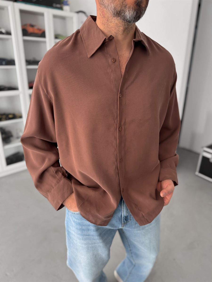 Coffee Tencel Oversize Shirt JJ-102