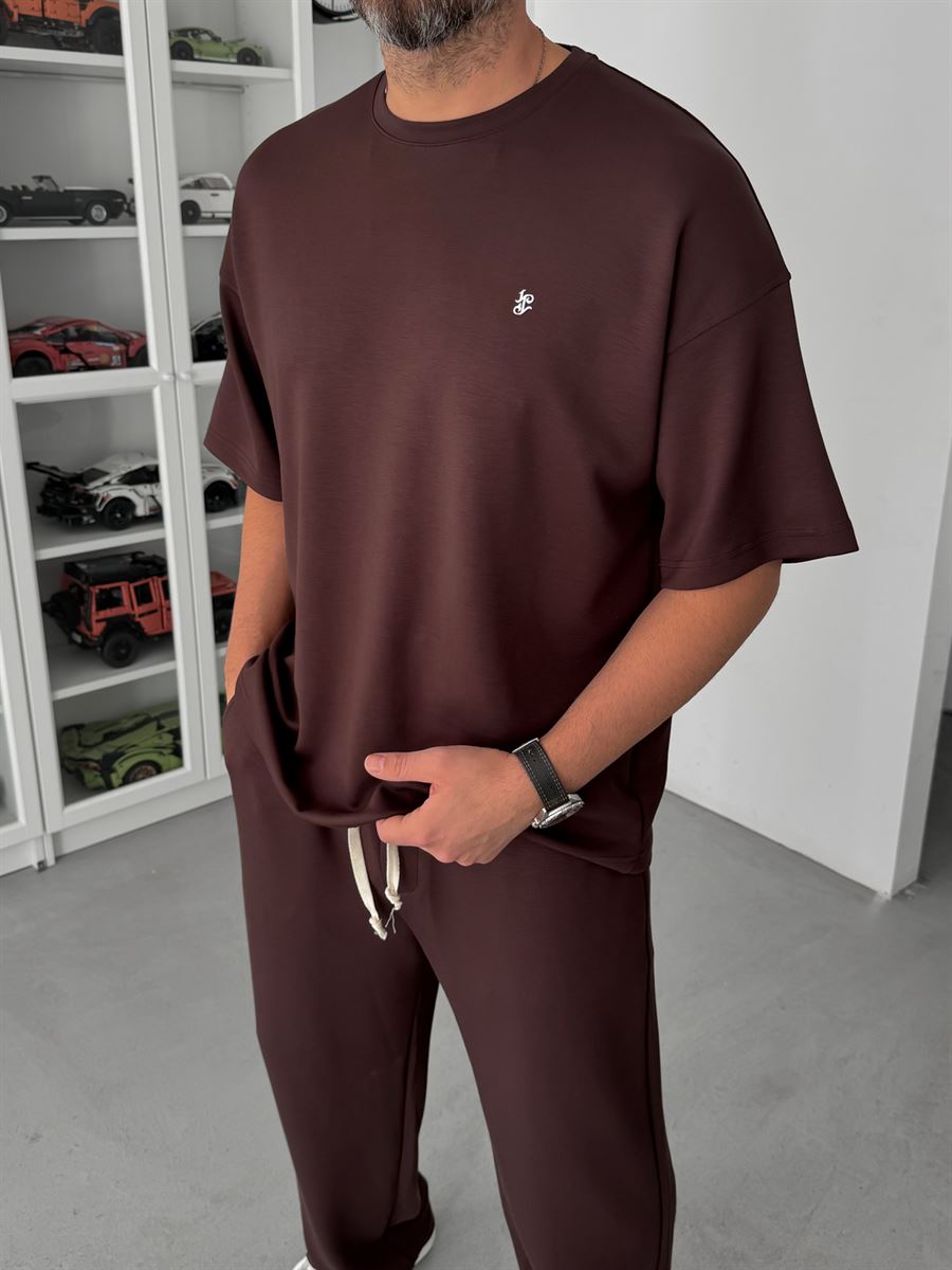 Coffee Modal Fabric Embossed Oversize T-Shirt JJ-181