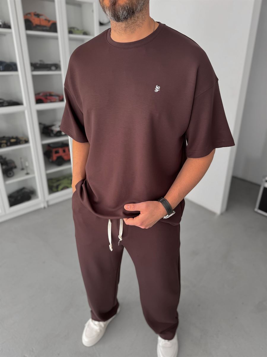 Coffee Modal Fabric Embossed Oversize T-Shirt JJ-181