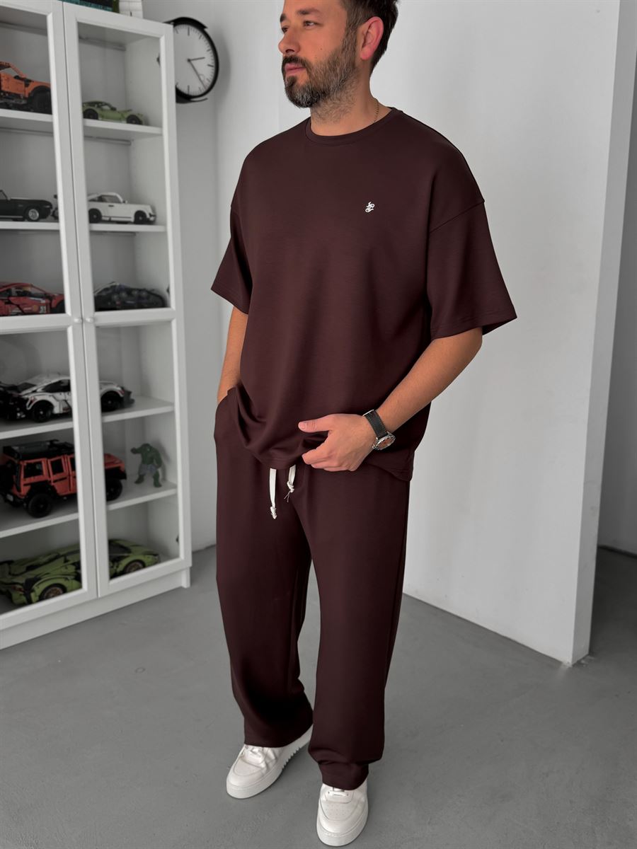 Coffee Modal Fabric Embossed Oversize T-Shirt JJ-181