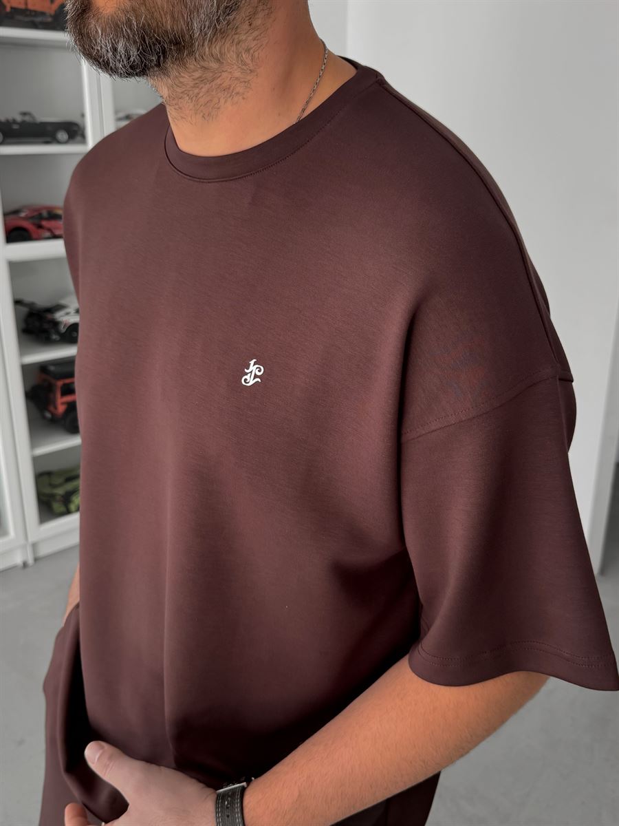 Coffee Modal Fabric Embossed Oversize T-Shirt JJ-181
