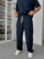 Navy Blue Modal Fabric Baggy Sweatpants JJ-137