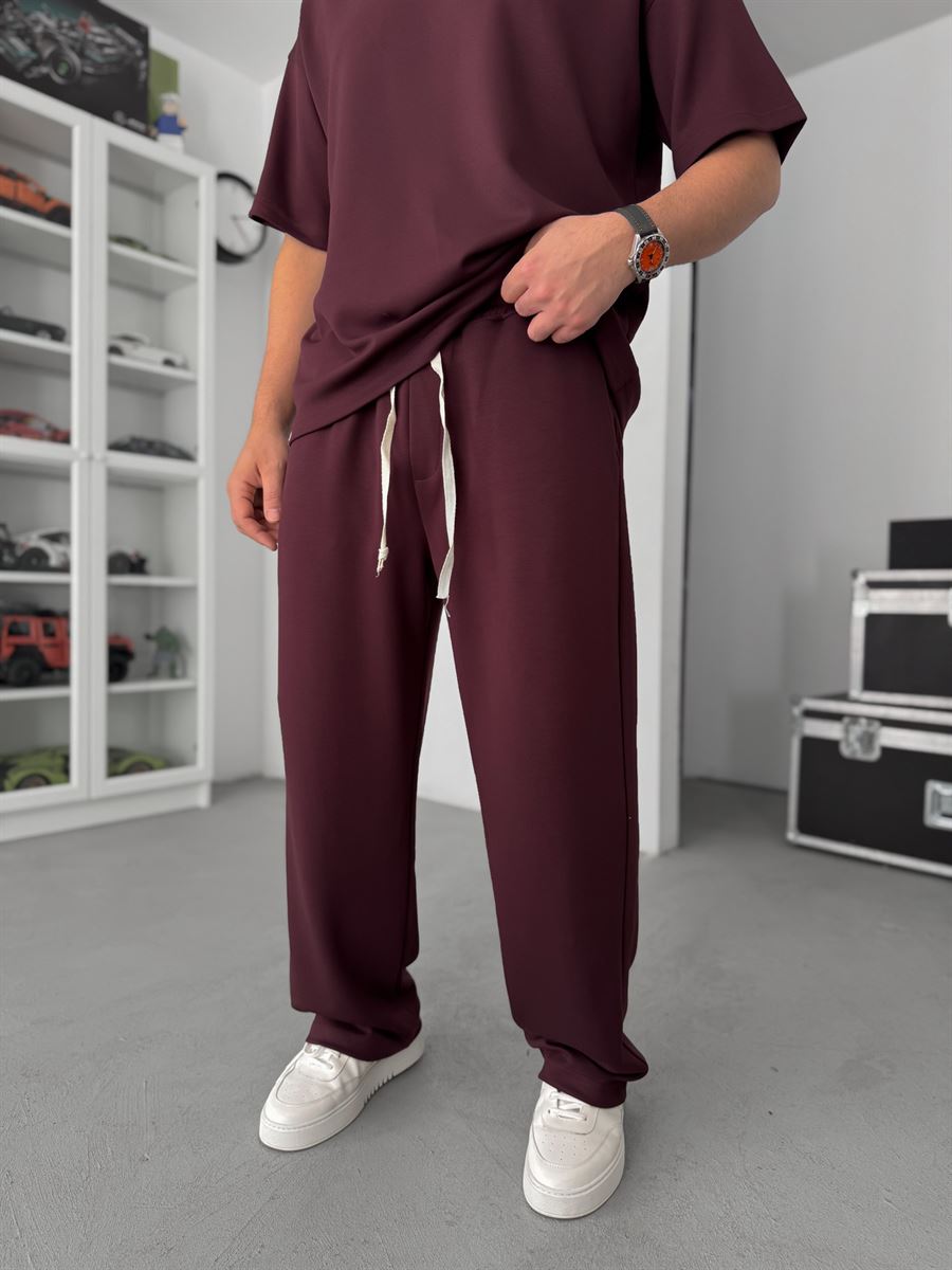 Burgundy Modal Fabric Baggy Sweatpants JJ-137