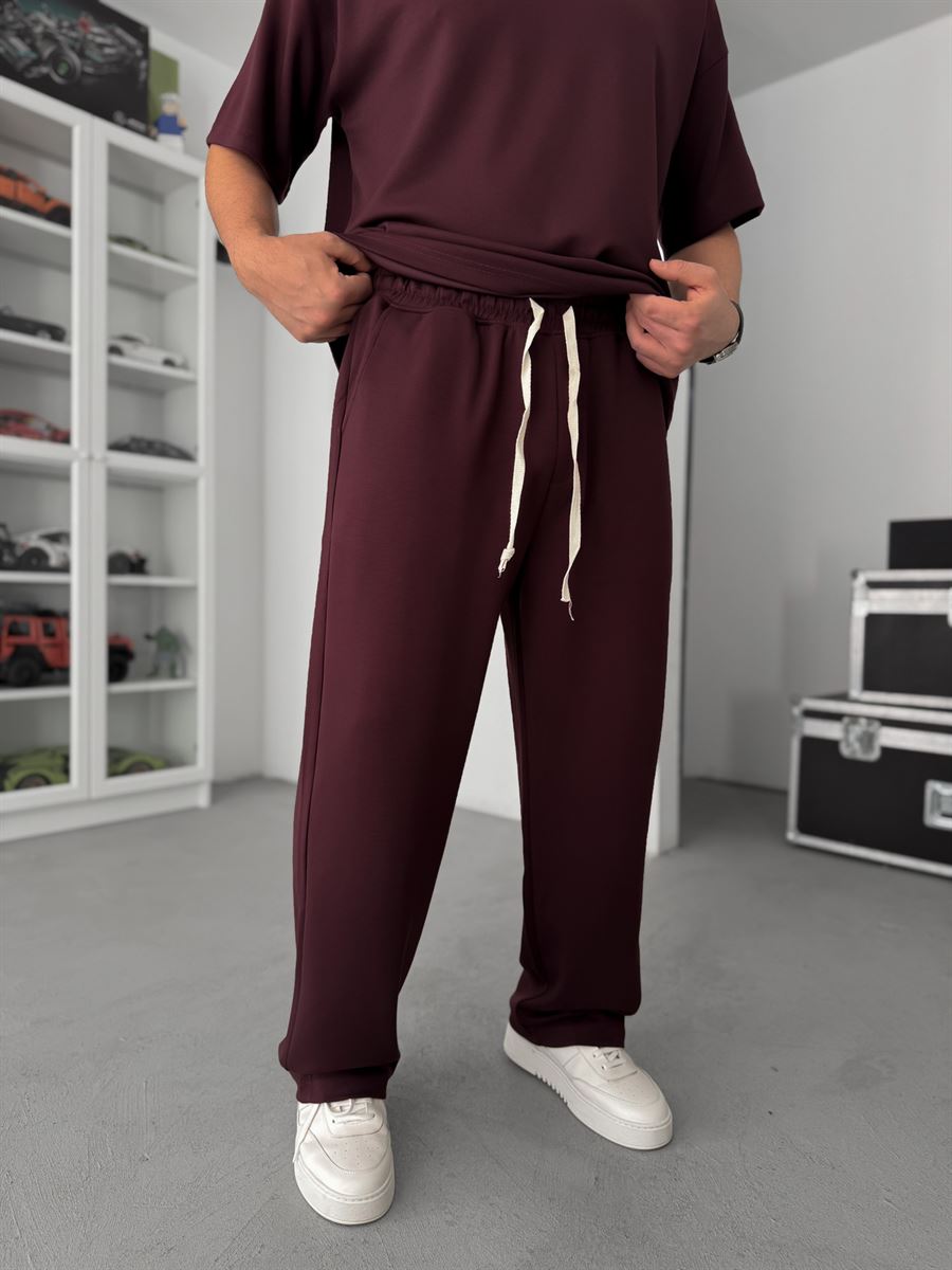 Burgundy Modal Fabric Baggy Sweatpants JJ-137