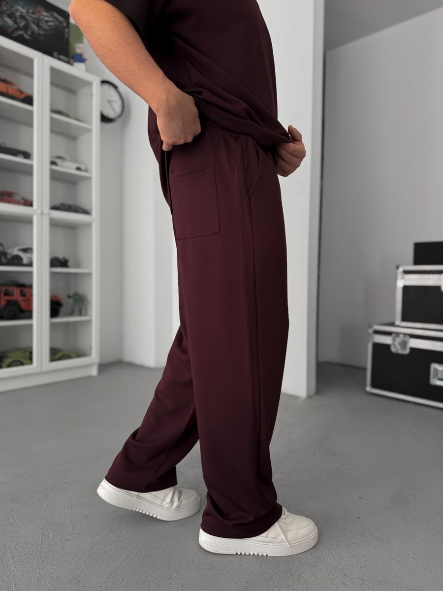 Burgundy Modal Fabric Baggy Sweatpants JJ-137