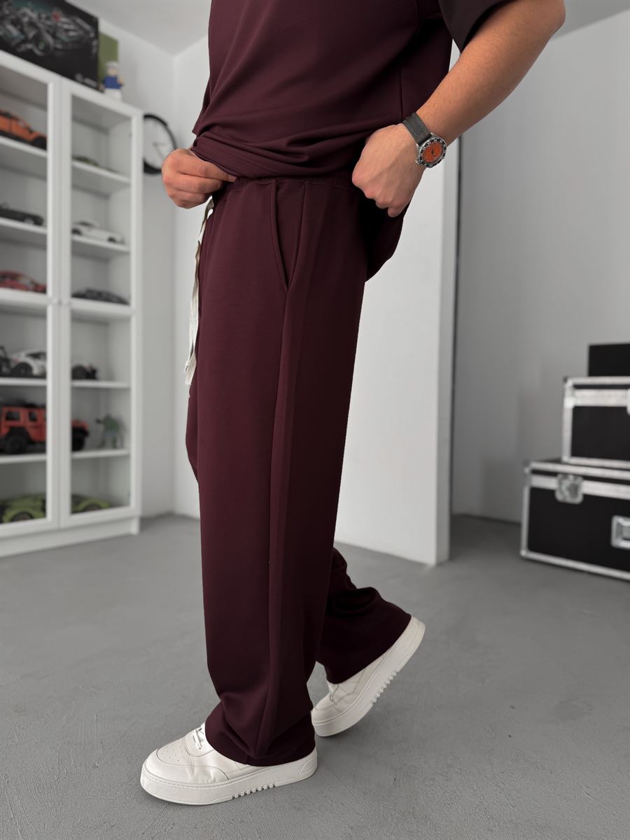 Burgundy Modal Fabric Baggy Sweatpants JJ-137