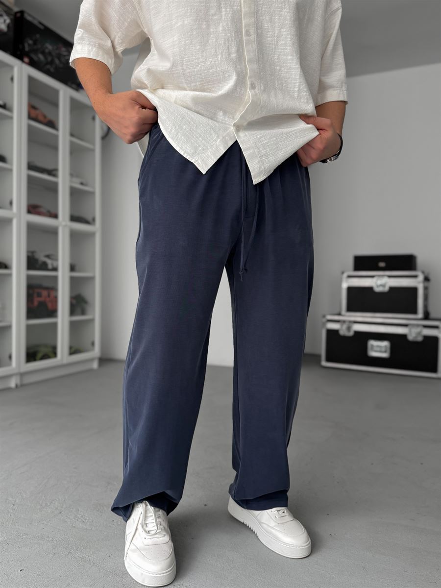 Navy Washed Lycra Baggy Pants JJ-139