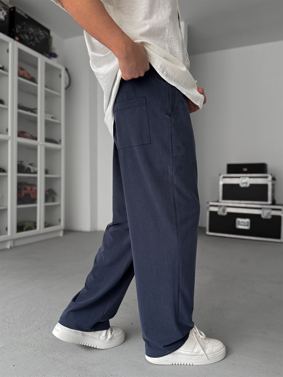 Navy Washed Lycra Baggy Pants JJ-139