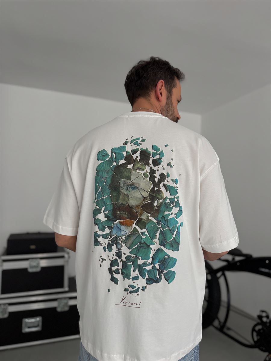 White Broken Vincent Embossed Oversize T-Shirt SW-5058