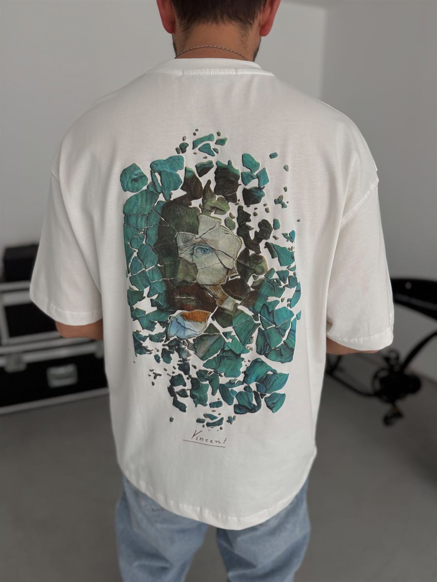 White Broken Vincent Embossed Oversize T-Shirt SW-5058