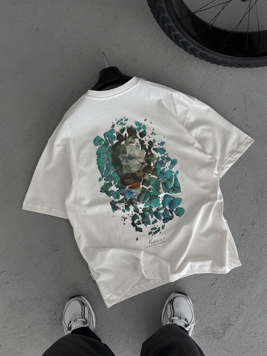 White Broken Vincent Embossed Oversize T-Shirt SW-5058