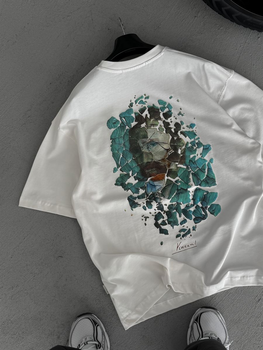 White Broken Vincent Embossed Oversize T-Shirt SW-5058