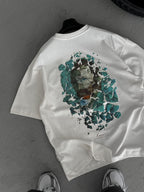 White Broken Vincent Embossed Oversize T-Shirt SW-5058