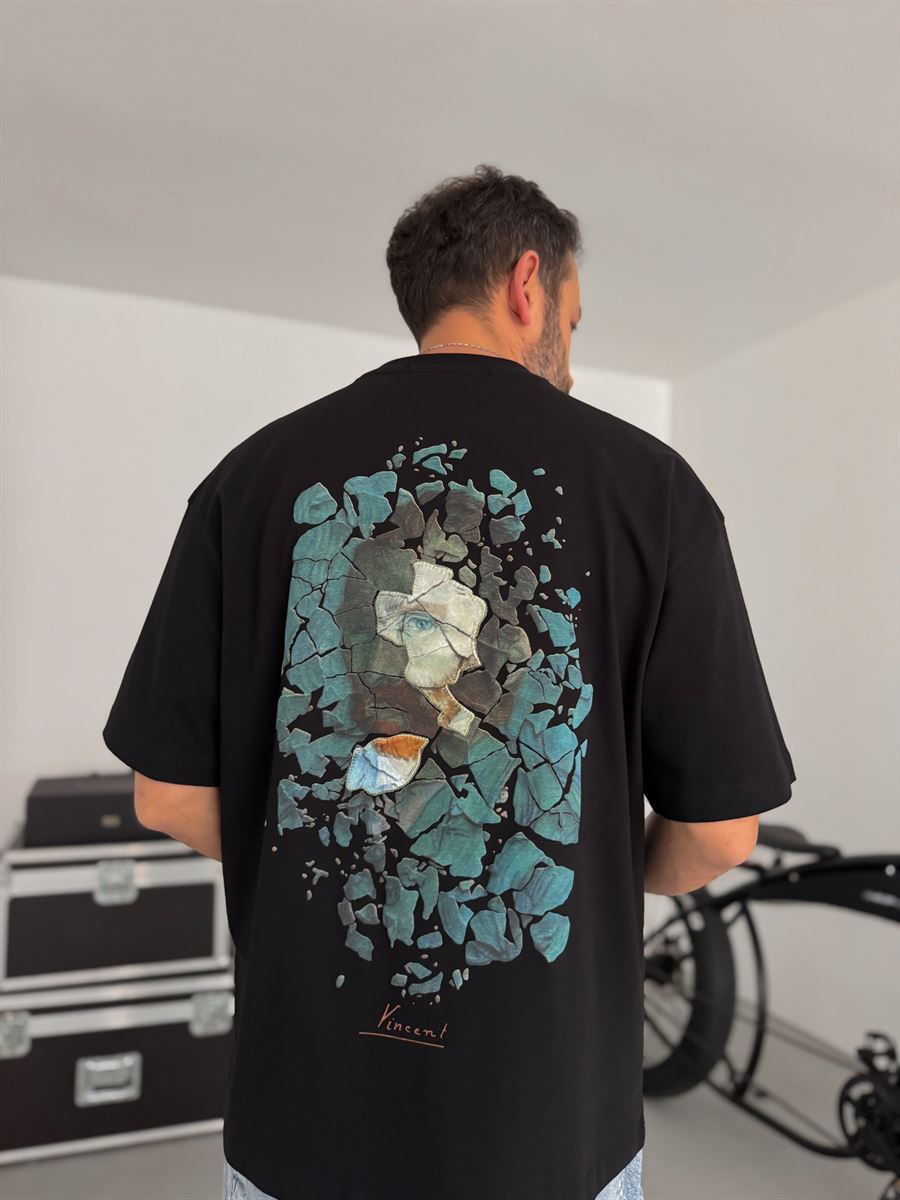 Black Broken Vincent Embossed Oversize T-Shirt SW-5058