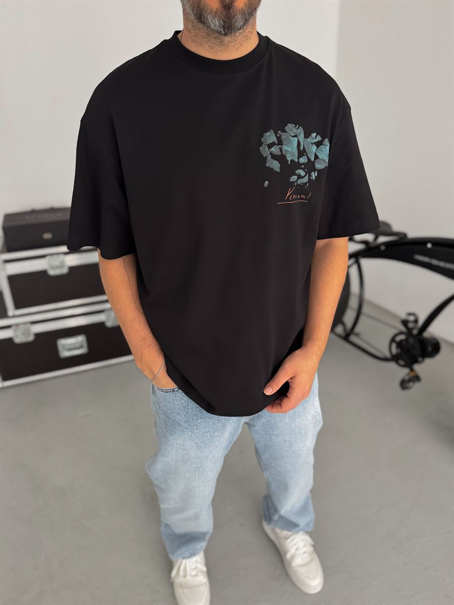 Black Broken Vincent Embossed Oversize T-Shirt SW-5058