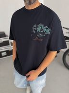 Navy Broken Vincent Embossed Oversize T-Shirt SW-5058