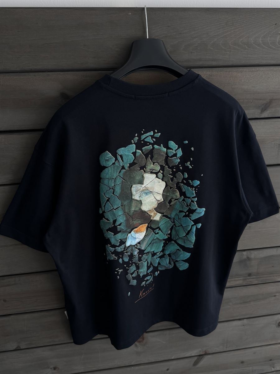 Navy Broken Vincent Embossed Oversize T-Shirt SW-5058