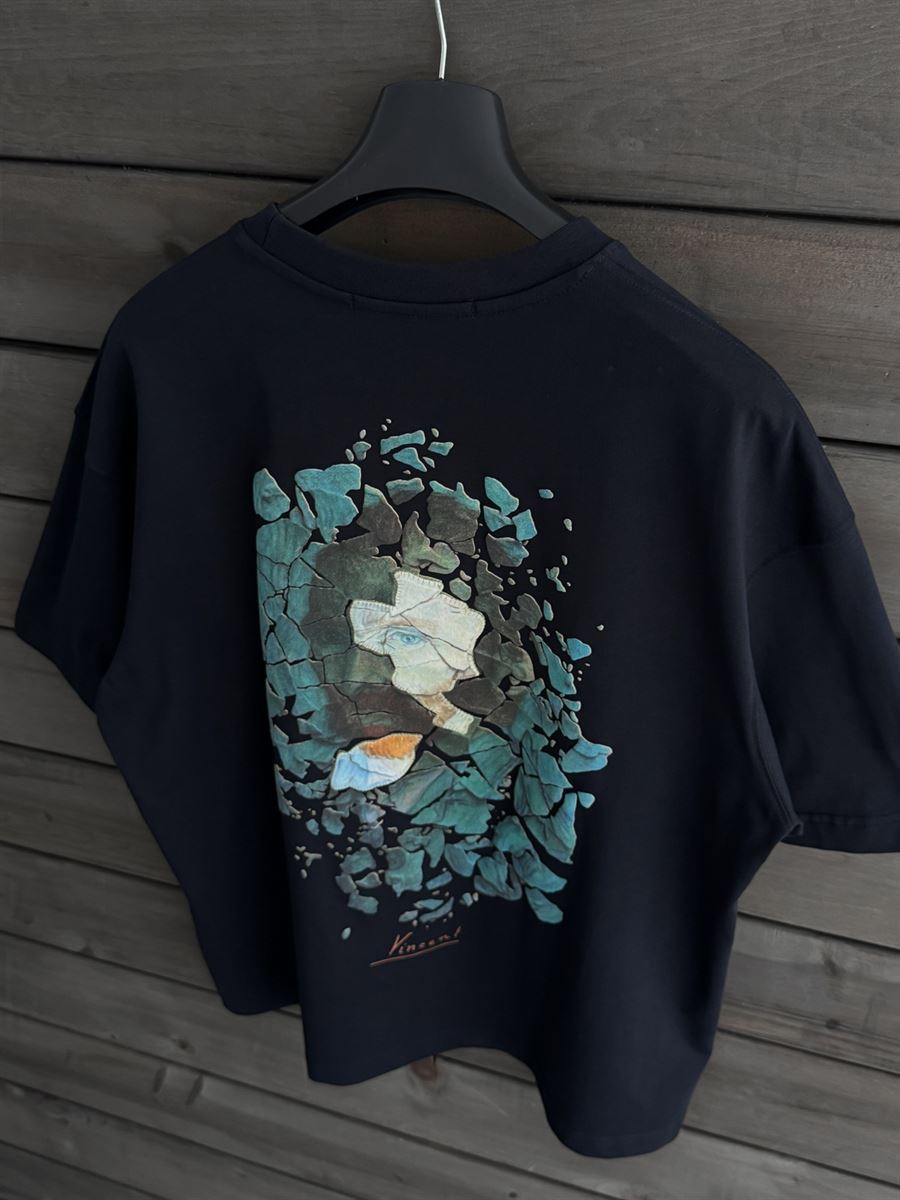 Navy Broken Vincent Embossed Oversize T-Shirt SW-5058