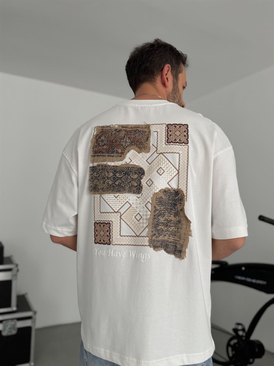 White Oversize T-Shirt with Woven Back Detail SW-5126