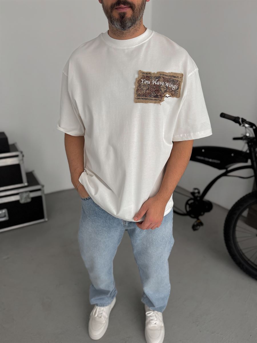White Oversize T-Shirt with Woven Back Detail SW-5126
