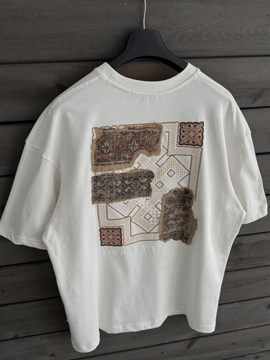 White Oversize T-Shirt with Woven Back Detail SW-5126