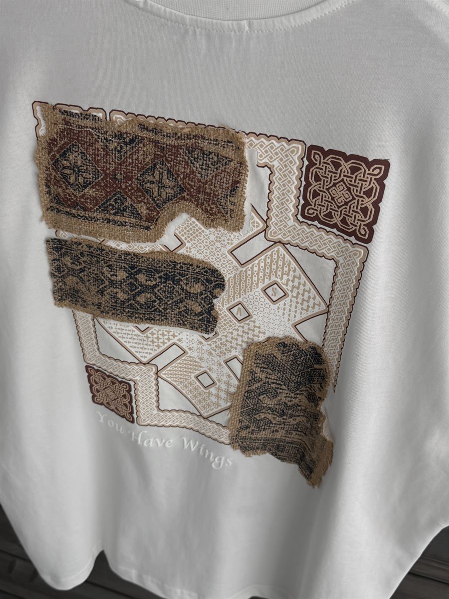 White Oversize T-Shirt with Woven Back Detail SW-5126