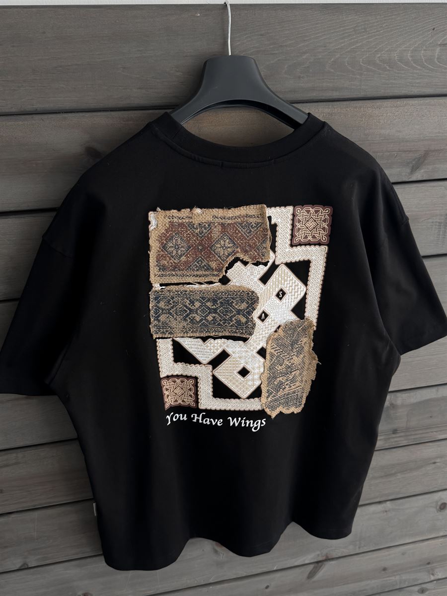 Black Oversize T-Shirt with Woven Back Detail SW-5126