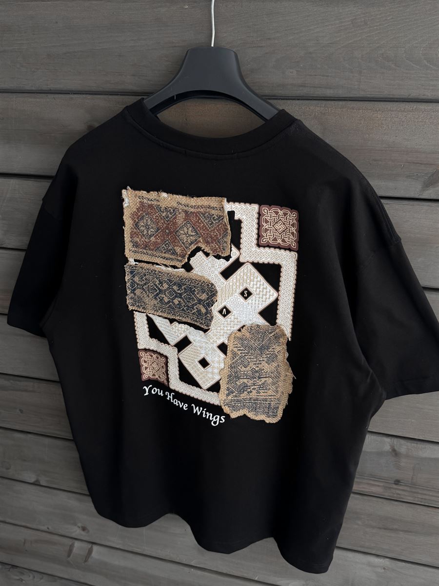 Black Oversize T-Shirt with Woven Back Detail SW-5126