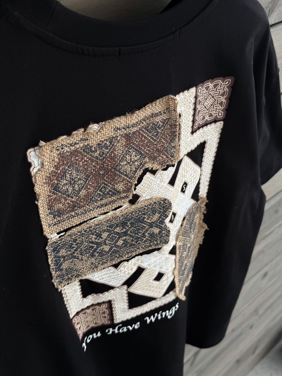 Black Oversize T-Shirt with Woven Back Detail SW-5126