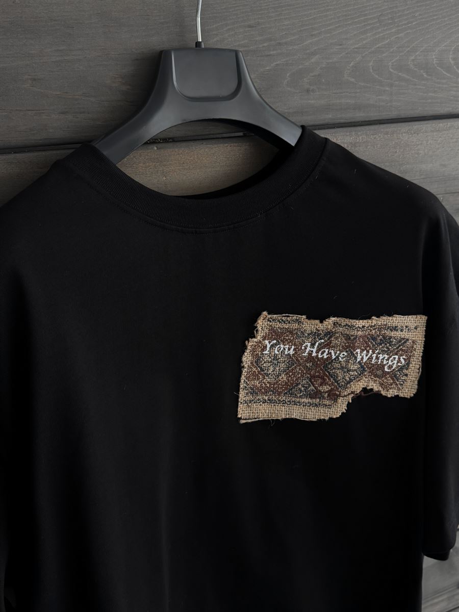 Black Oversize T-Shirt with Woven Back Detail SW-5126