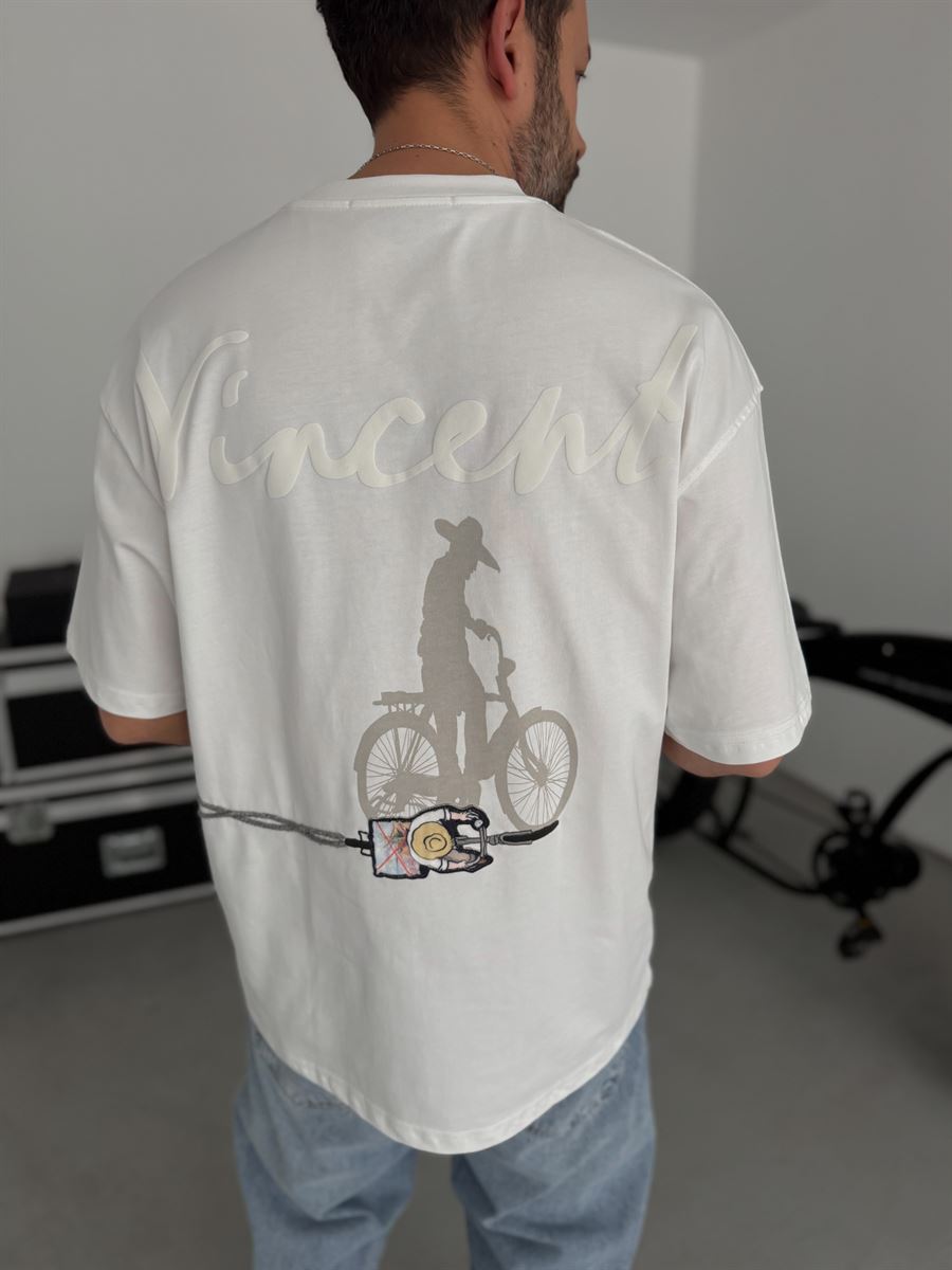 White Vincent Embroidered Oversize T-Shirt SW-5073