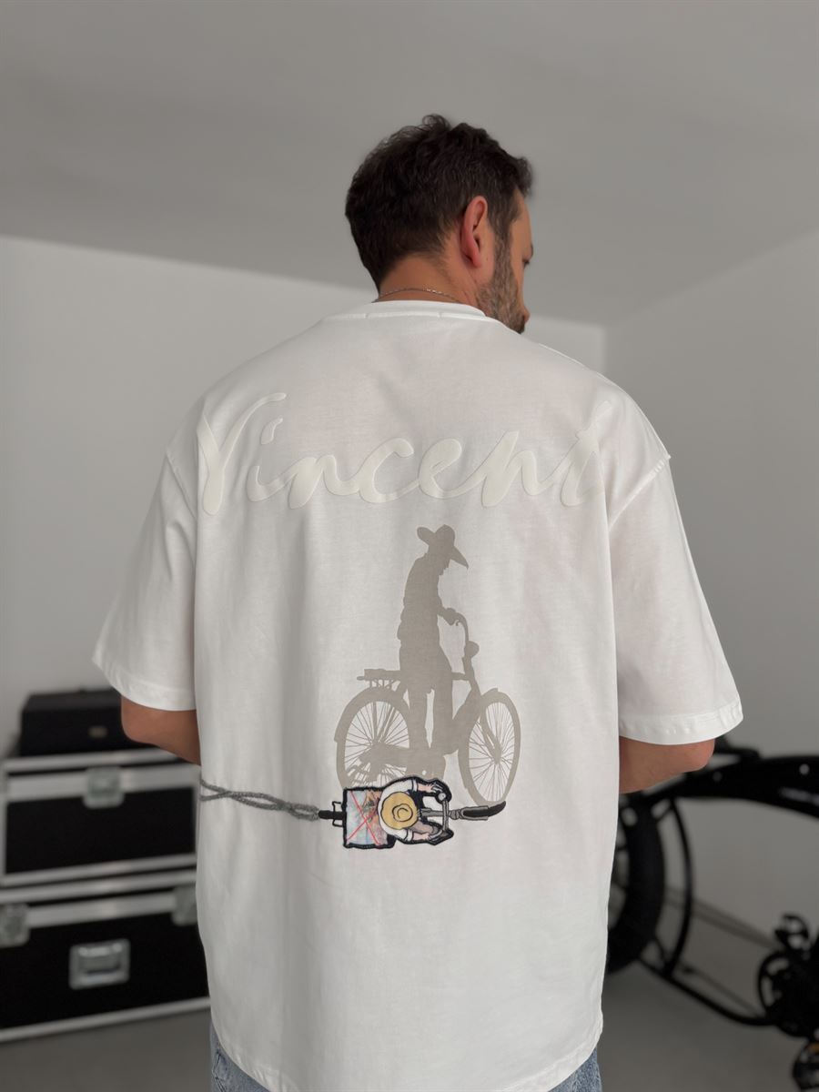 White Vincent Embroidered Oversize T-Shirt SW-5073