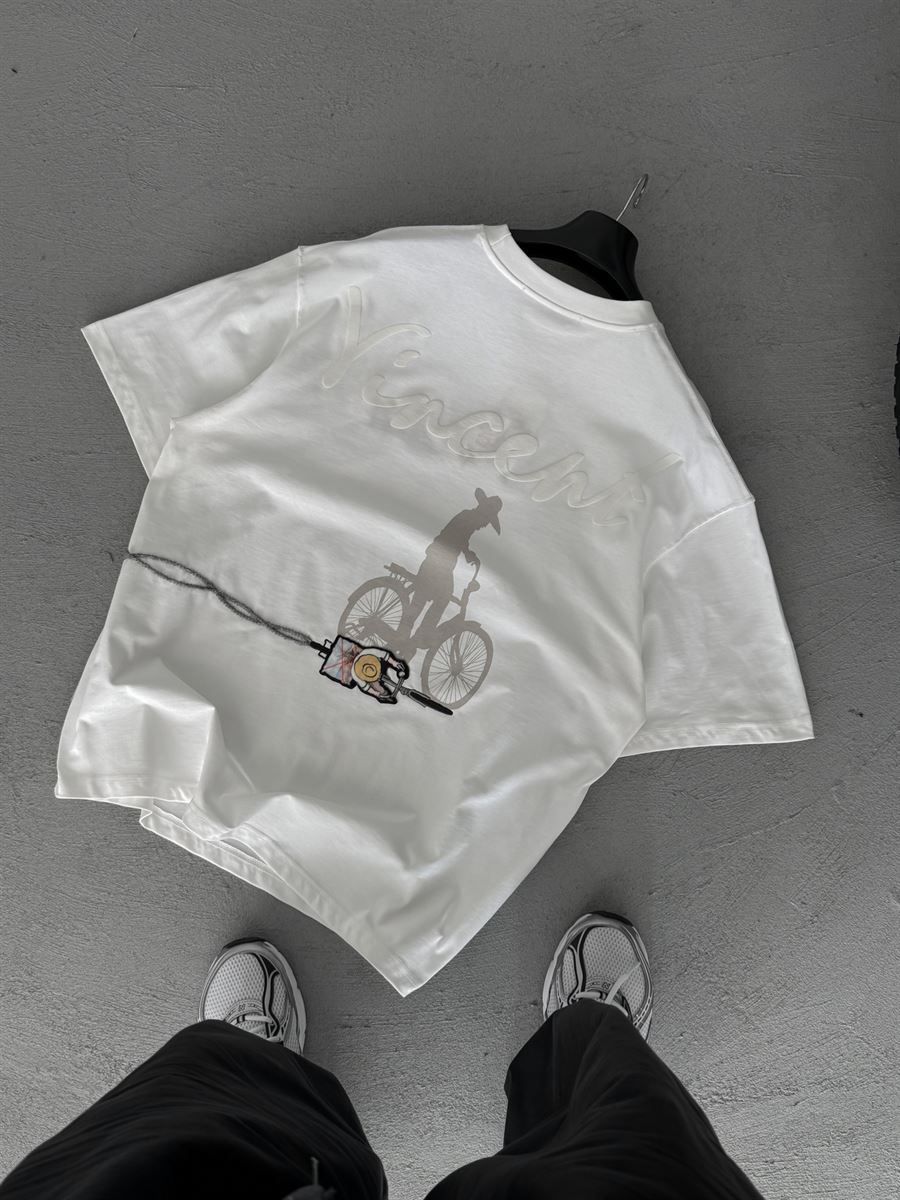 White Vincent Embroidered Oversize T-Shirt SW-5073