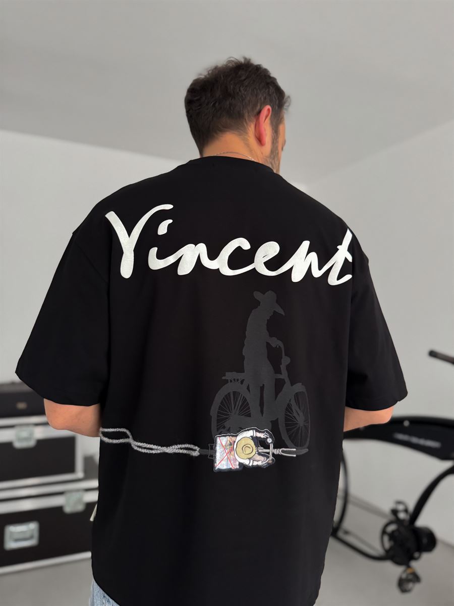 Black Vincent Embroidered Oversize T-Shirt SW-5073