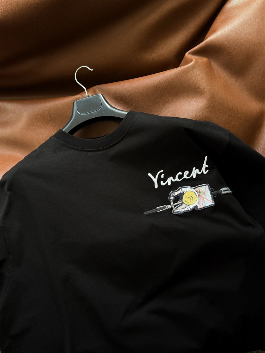 Black Vincent Embroidered Oversize T-Shirt SW-5073