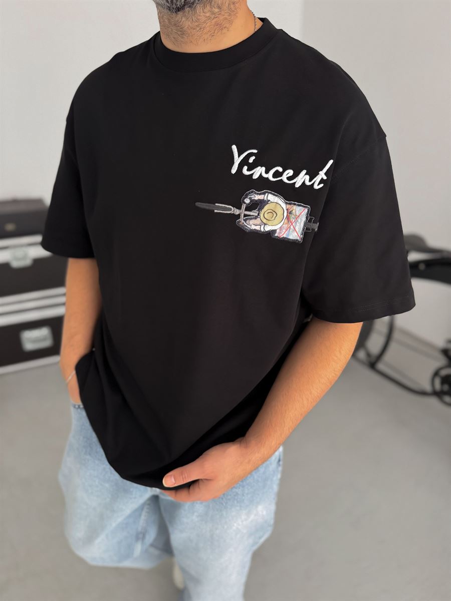 Black Vincent Embroidered Oversize T-Shirt SW-5073