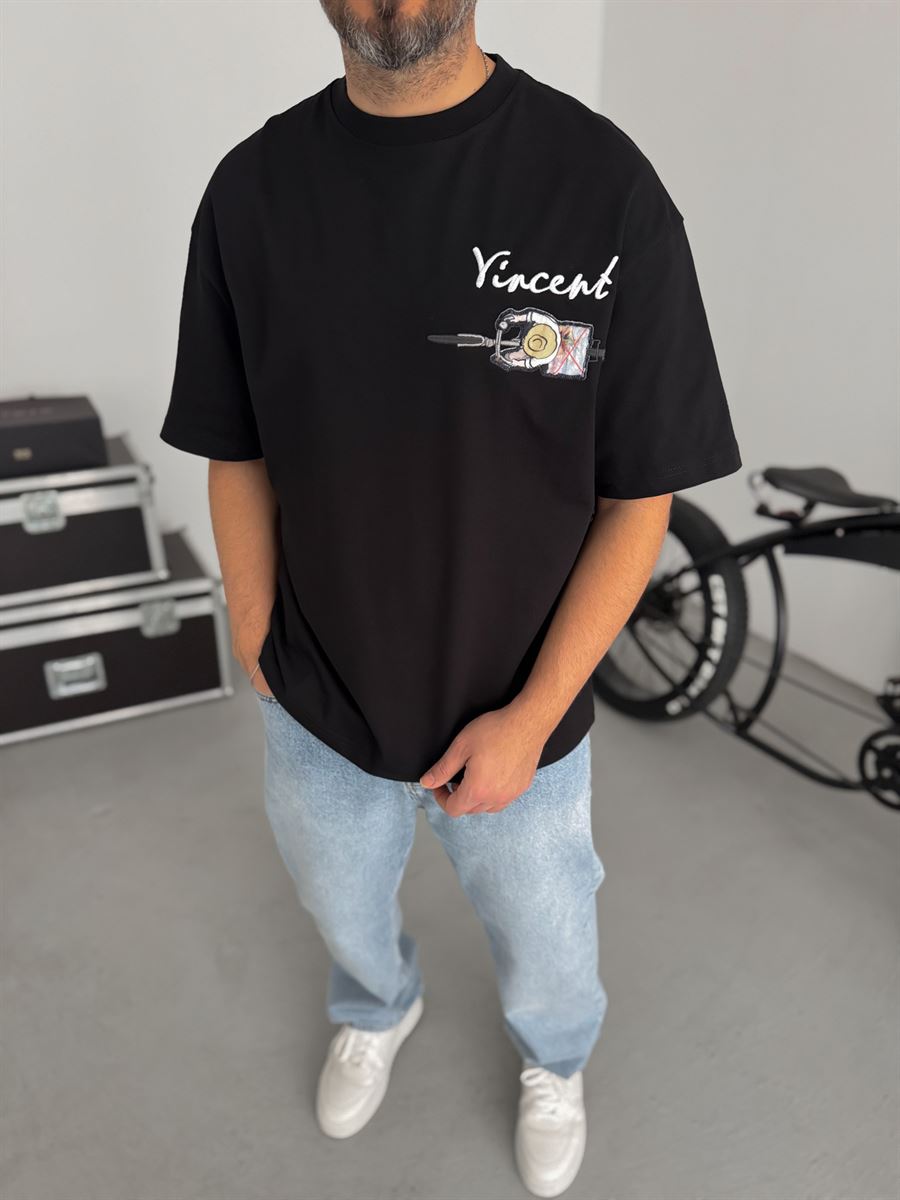 Black Vincent Embroidered Oversize T-Shirt SW-5073