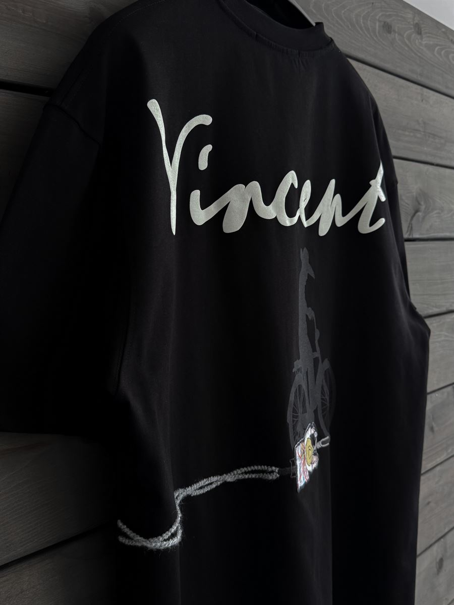 Black Vincent Embroidered Oversize T-Shirt SW-5073