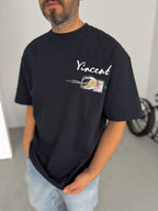 Navy Blue Vincent Embroidered Oversize T-Shirt SW-5073