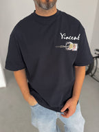 Navy Blue Vincent Embroidered Oversize T-Shirt SW-5073