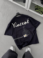 Navy Blue Vincent Embroidered Oversize T-Shirt SW-5073