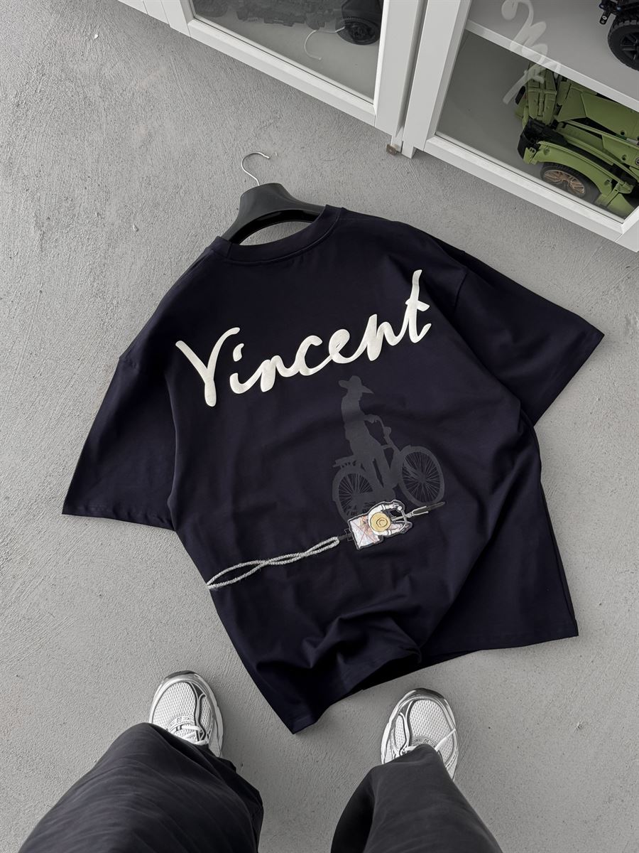 Navy Blue Vincent Embroidered Oversize T-Shirt SW-5073