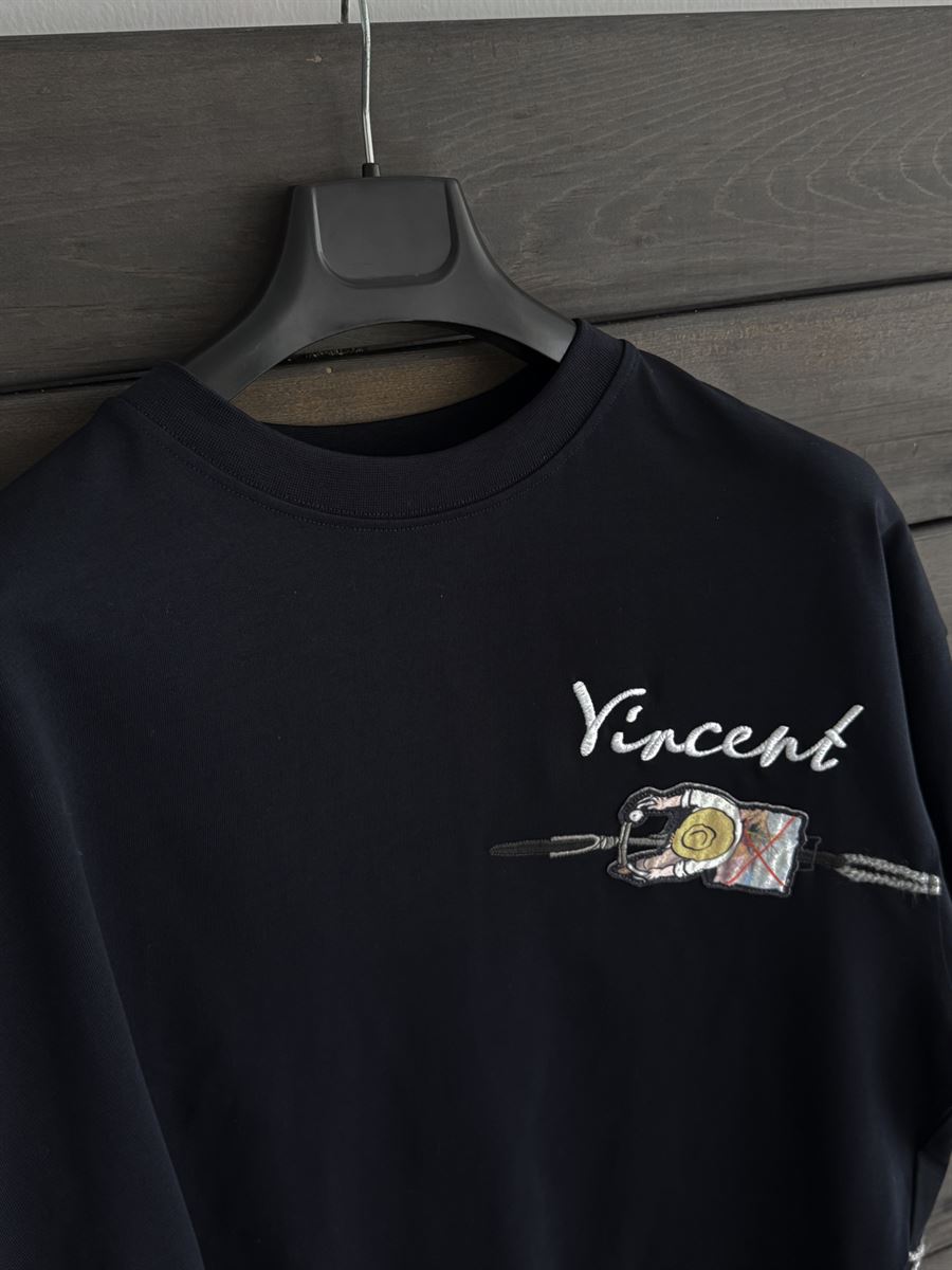 Navy Blue Vincent Embroidered Oversize T-Shirt SW-5073