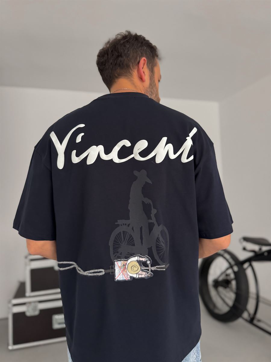 Navy Blue Vincent Embroidered Oversize T-Shirt SW-5073